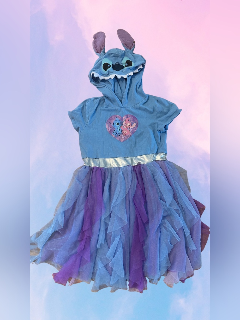 Girls Disney Stitch and Angel Hooded Dress Size M 8
